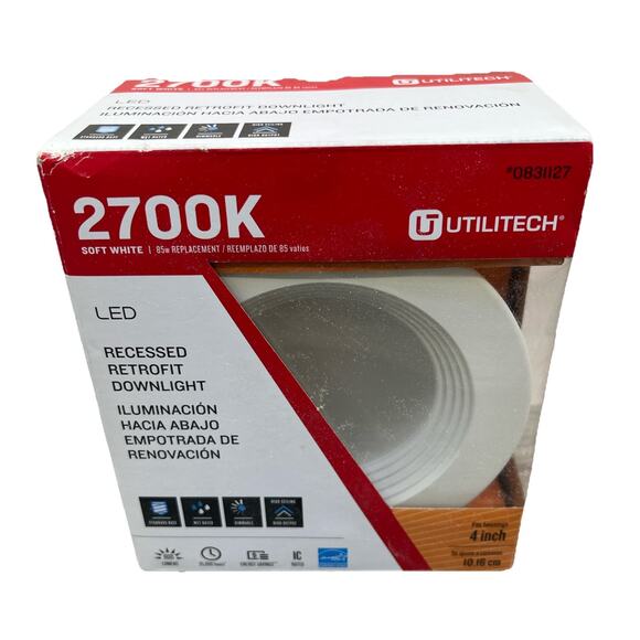 Utilitech Recessed Retrofit Downlight, White, 2700k, 4” LED 900 Lumens {105}. - Picture 1 of 13